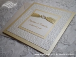 bež bijela pozivnica za vjenčanje s perlicama i tiskom