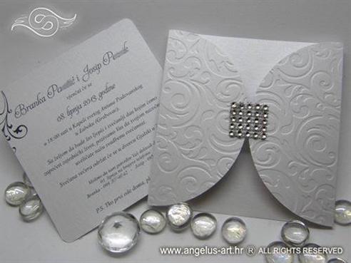 white wedding invitation with zircons