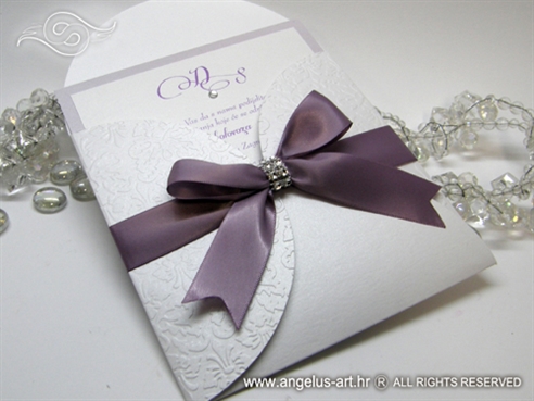 lilac wedding invitation in an white envelope
