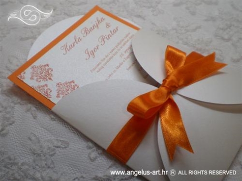 narancasta pozivnica za vjencanje sa satenskom trakom