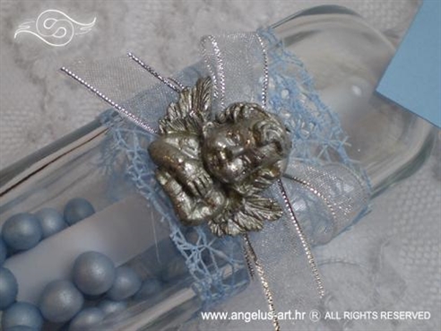 invitation for baptism in a bottle with a silver angel