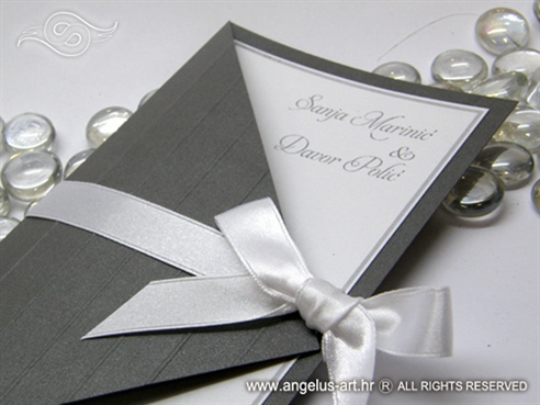 pozivnica za vjenčanje srebrno bijela na preklop s mašnom
