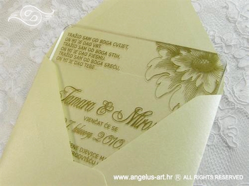 prozirna zlatna pozivnica za vjenčanje s tiskom