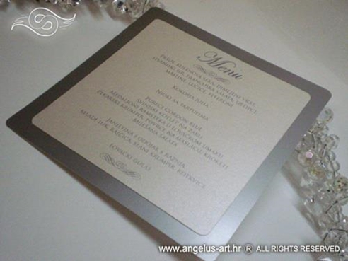 srebrno bijela menu carta za vjenčanje