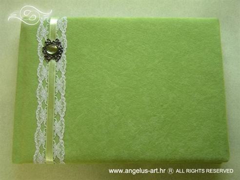 zelena knjiga gostiju za vjenčanje s čipkom i brošem