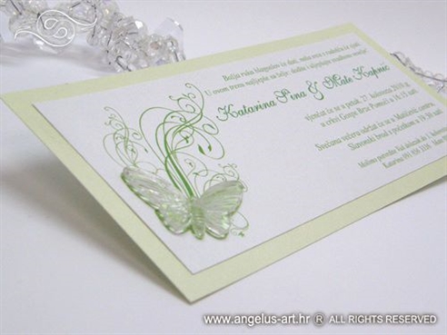 zelena pozivnica za vjenčanje s leptirom i tiskom